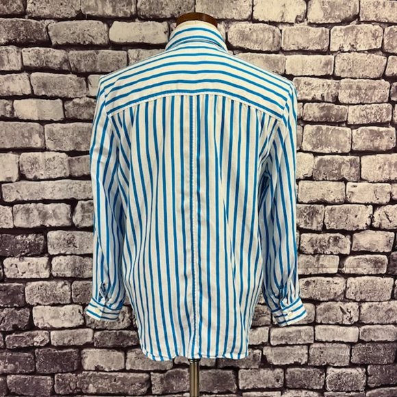 Colorayons Vintage Turquoise & White Striped Blouse Size M - Picture 6 of 10